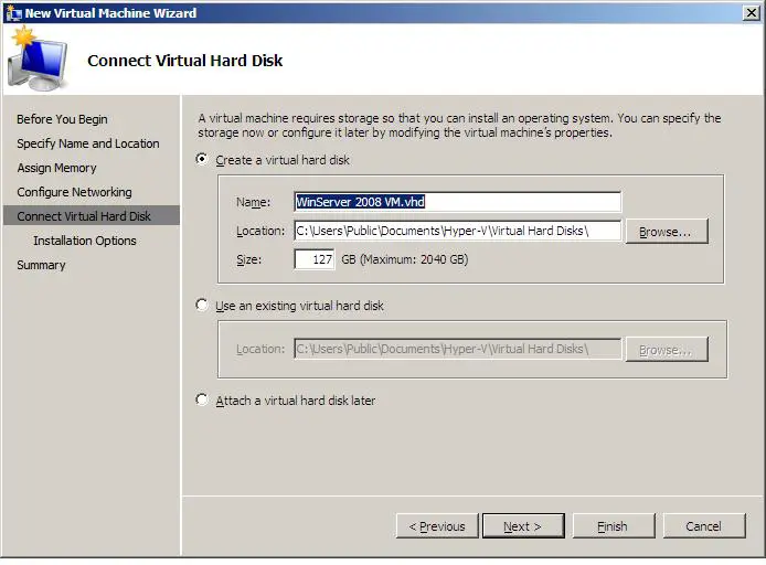 Specifying the Virtual Hard Disk for a Virtual Machine