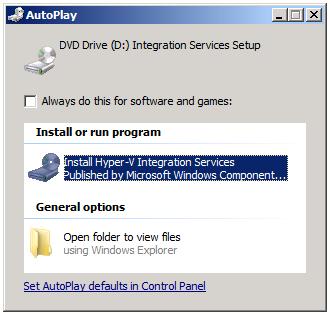 Guest operating system autoruns Hyper-V Integration Services setup disk image