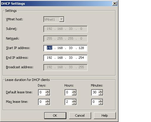 Configuring the DHCP settings for a specific virtual network