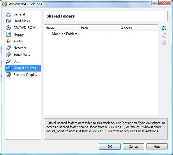 Configuring shared folder settings on a VirtualBox VM