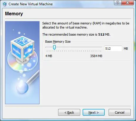 Configuring memory for a VirtualBox virtual machine