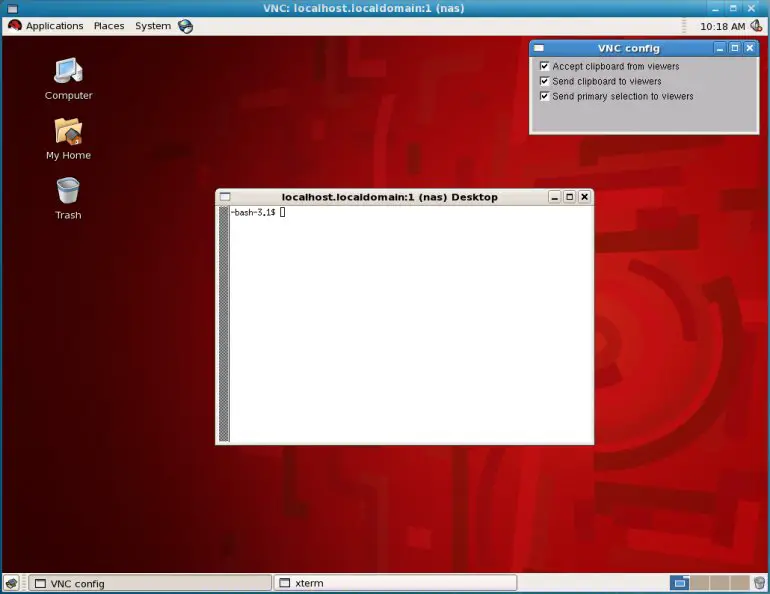 The GNOME desktop running on a Xen domainU system displaying over VNC