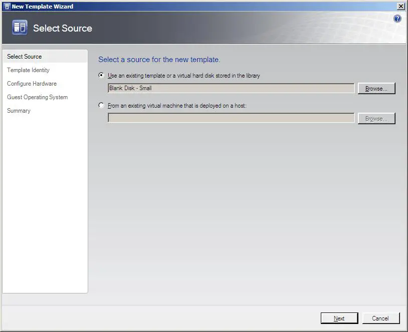 The VMM Administrator Console New Template Wizard