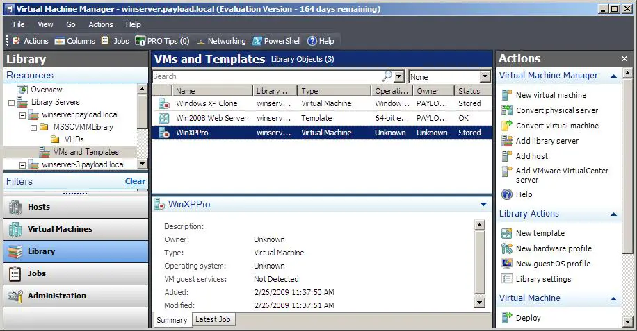 A VMware .vmx configuration file imported into VMM Library