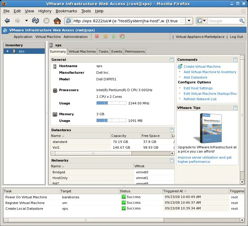 The VMware Server 2.0 Infrastructure Web Acess interface