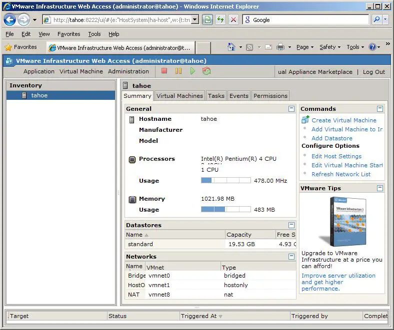 The VMware Infrastructure Web Access Interface on Windows