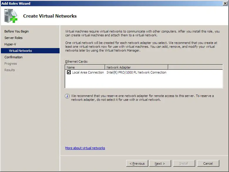 Selecting Network Adapters for the creation of Hyper-V virtual networks