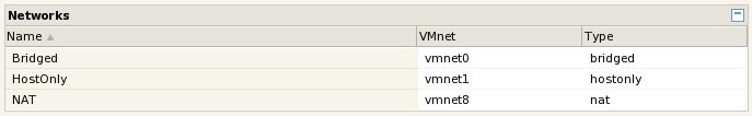 A list of configured VMware Server 2.0 virtual switches