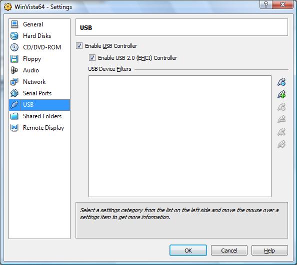 The VirtualBox USB Settings