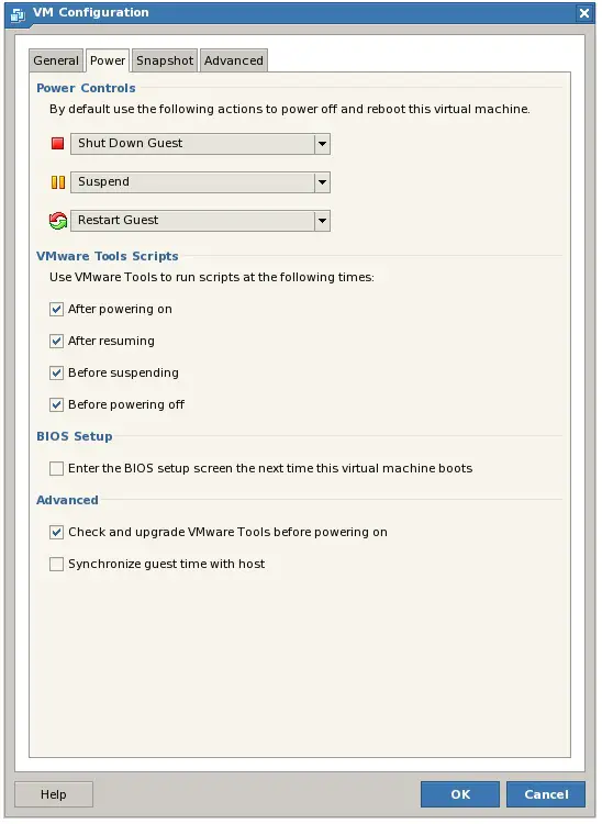 Configuring Virtual Machine Power Options