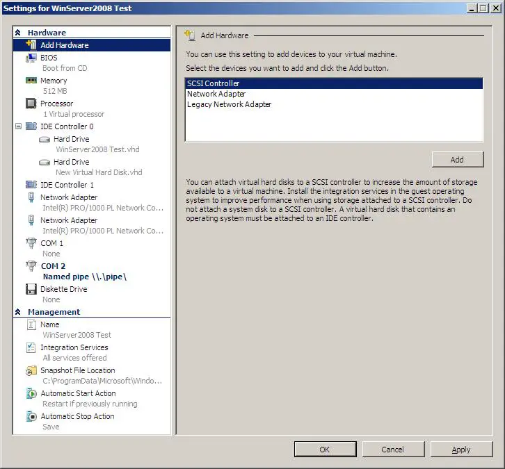 Configuring Hyper-V Virtual Machine Settings