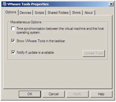 The VMware Tools Control Panel