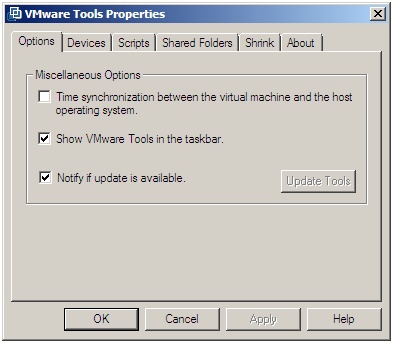 The VMware Tools Control Panel