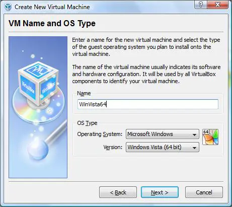 Specifying the name and OS type for a virtual machine