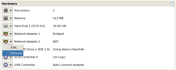 Removing a Virtual Network Adapter from a VMware Server Virtual Machine