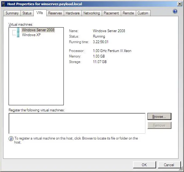 VMM Administrator Console host VM Settings