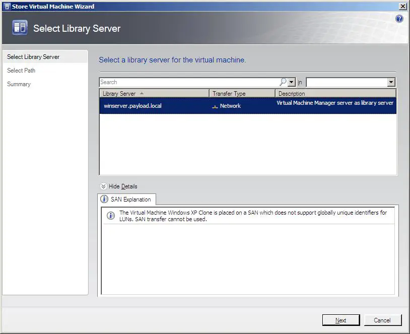 The VMM Store Virtual Machine Wizard