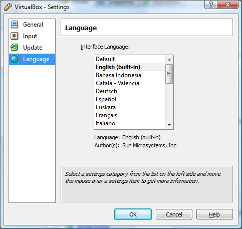 VirtualBox Language Preferences