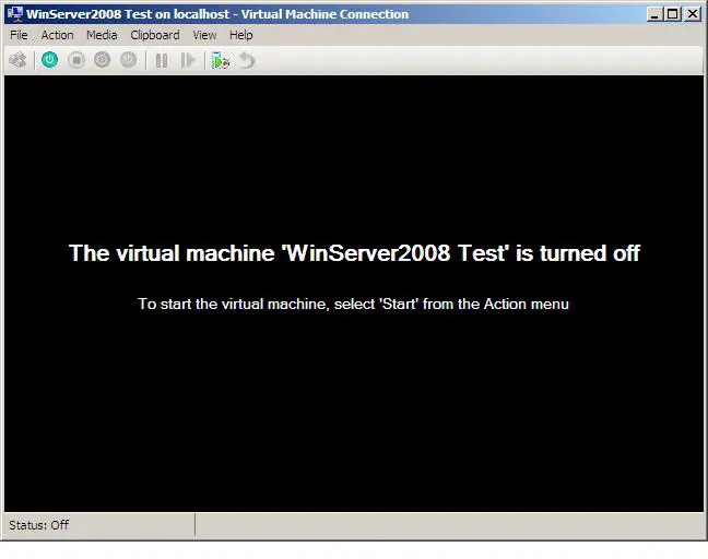 The Hyper-V Connection Tool connected to a powered off virtual machine