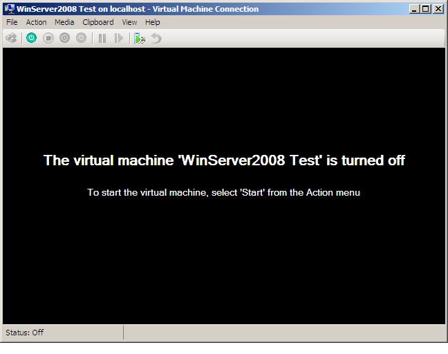 The Hyper-V Connection Tool connected to a powered off virtual machine