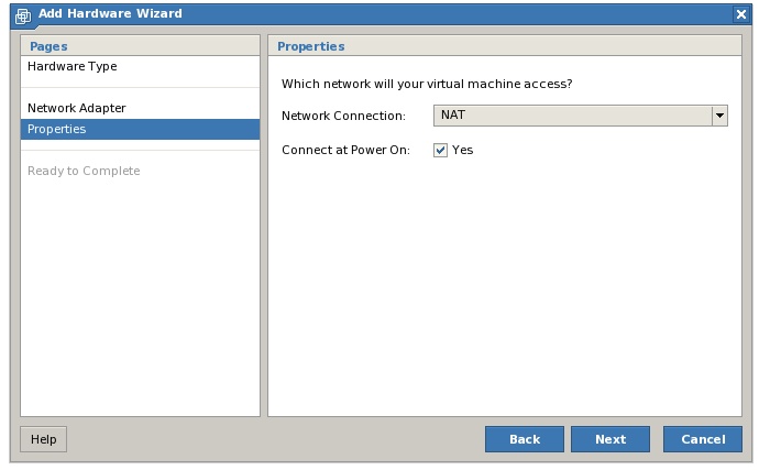 The VMware Server 2 Add New Network Adapter Wizard