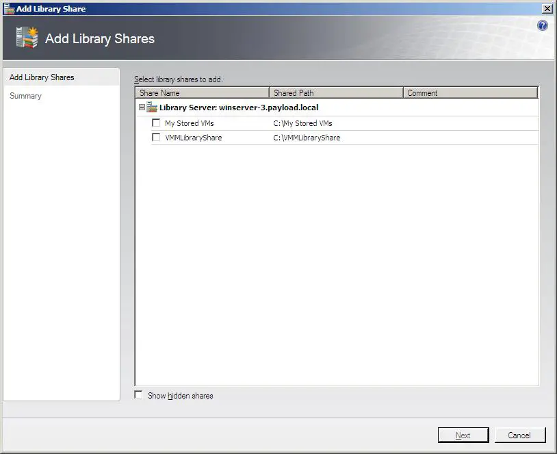 Adding shares to a VMM Server Library