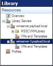 The VMM Library Resources pane displaying new library server