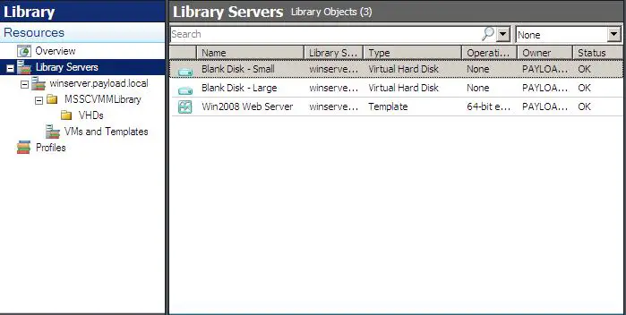 Displaying the VMs and Templates stored in the VMM Library