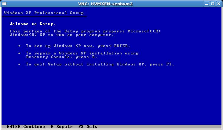 Windows installation viewed using VNC