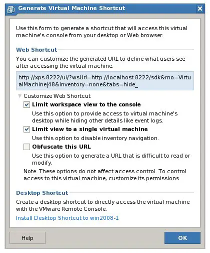 Configuring VMware Remote Console web shortcut options