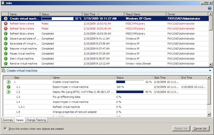 VMM Virtual Machine Cloning Job Process