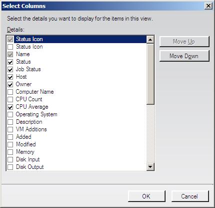 Selecting the columns to be displayed by the VMM Administrator Console