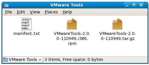 The VMware Tools folder displayed in Nautilus on the Linux GNOME Desktop