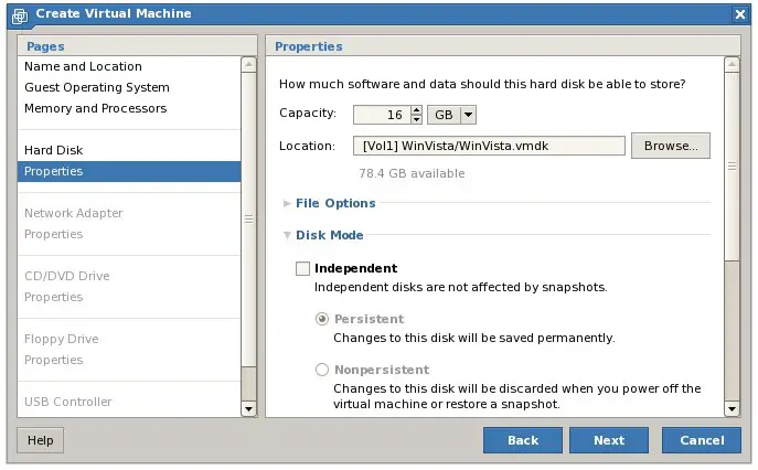 Configuring a VMware Server 2.0 hard disk